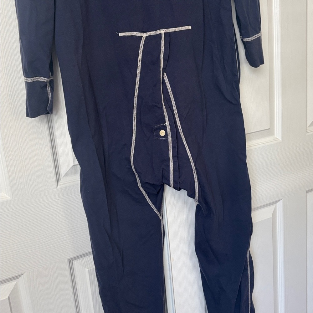 J Crew Union suit mens M Blue Pajamas rear flap Henley Nostalgic 100% Cotton - Picture 9 of 11